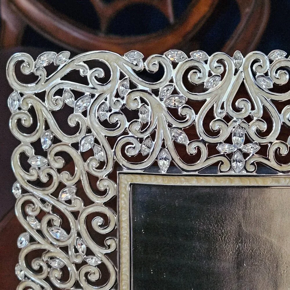 RARE VINTAGE JAY STRONGWATER SCROLL WEDDING DUCHESS MARQUIS CRYSTAL ENAMEL FRAME